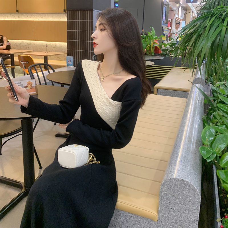 法式针织连衣裙女2024年新款高级感小个子显身材长袖内搭打底裙子