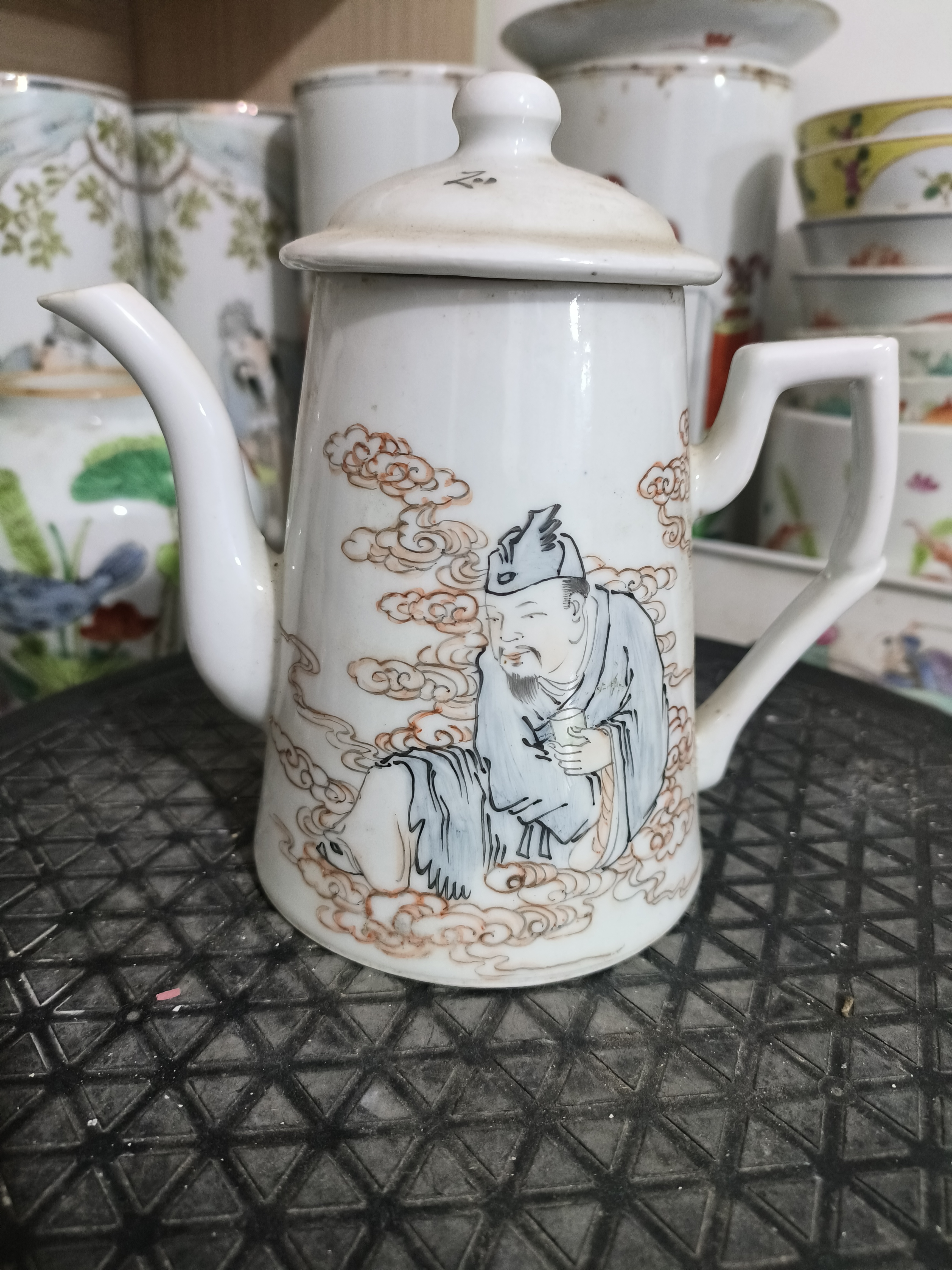 纯手绘画片，后把壶，