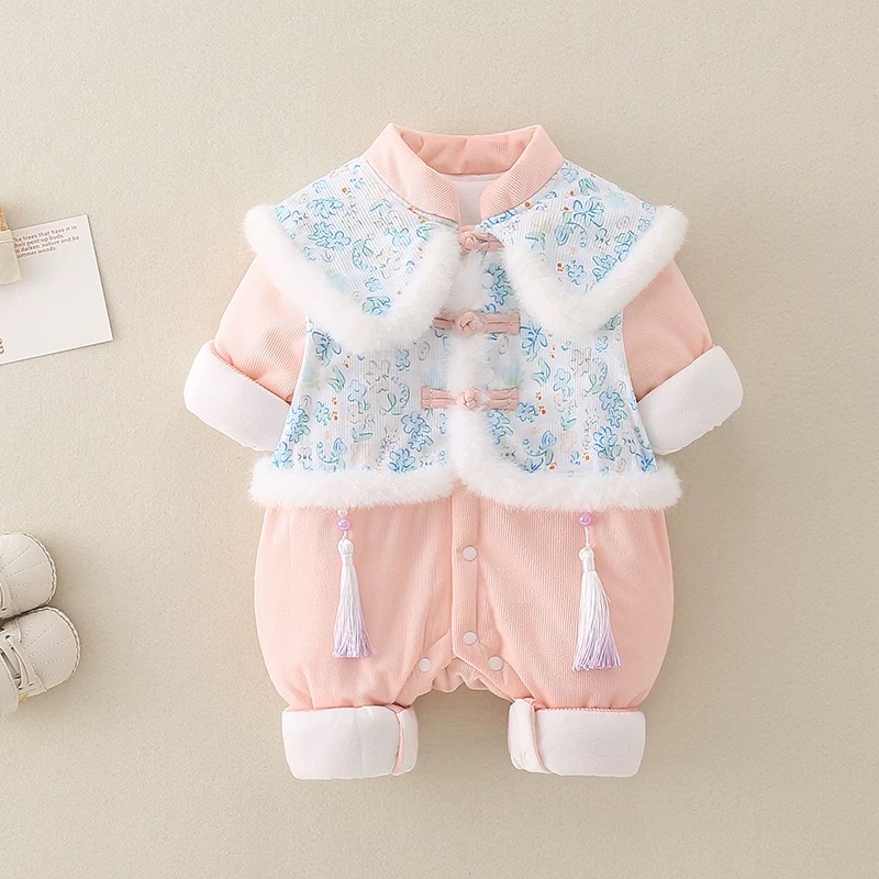 婴儿冬装衣服冬季汉服新生儿连体衣宝宝冬装拜年服周岁礼服女冬季