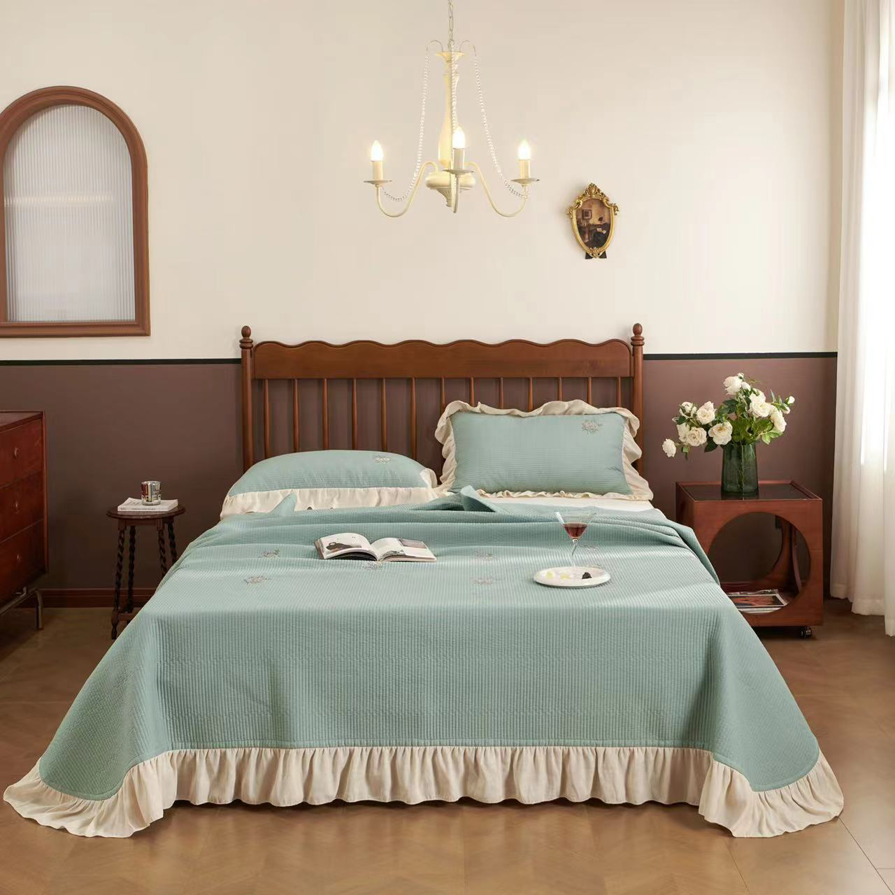 苗条姐！复古花影莫代尔床盖三件套！240*260多功能