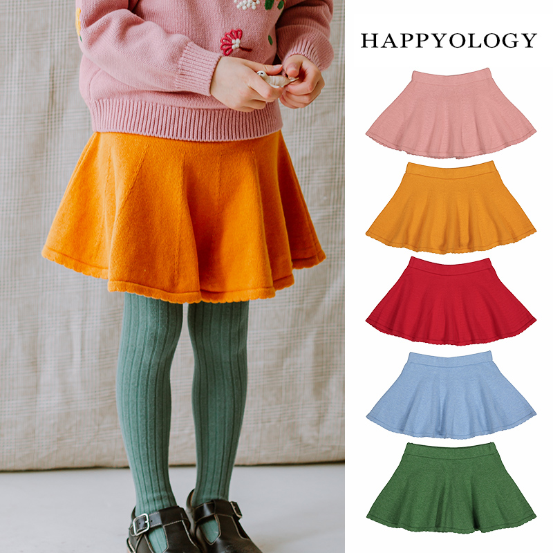 happyology英国女童裙子半身裙纯色毛线裙儿童短裙春秋款宝宝裙裤