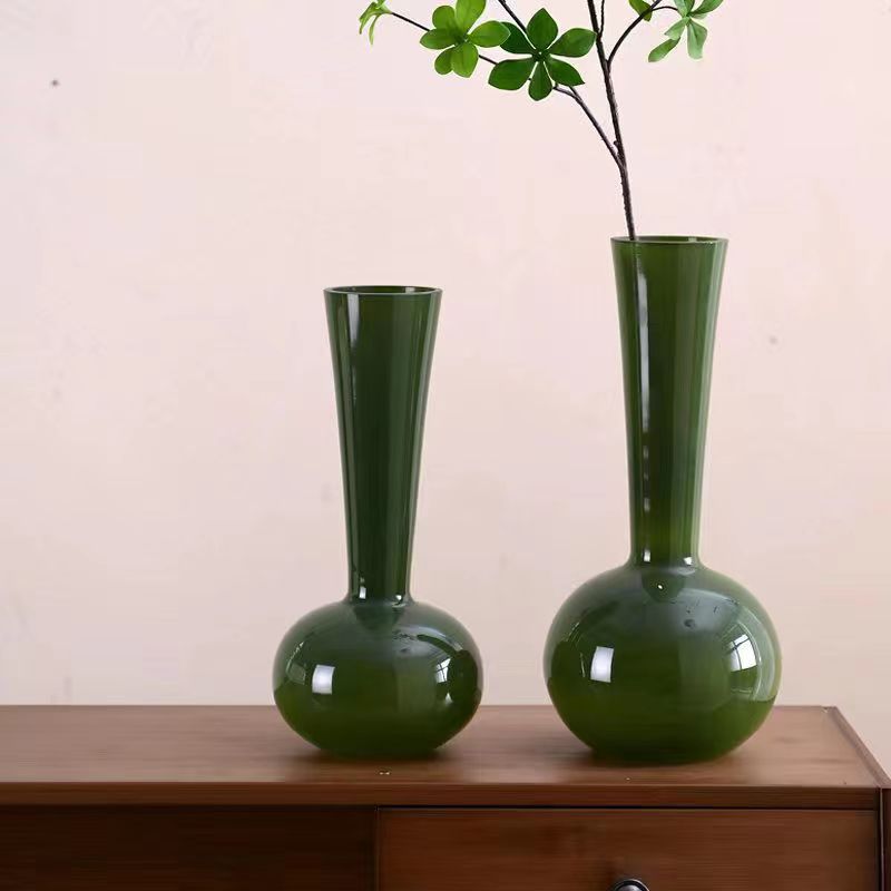 新中式侘寂风法式玻璃花瓶生活琉璃花器高级感餐桌摆件蝴蝶兰插花