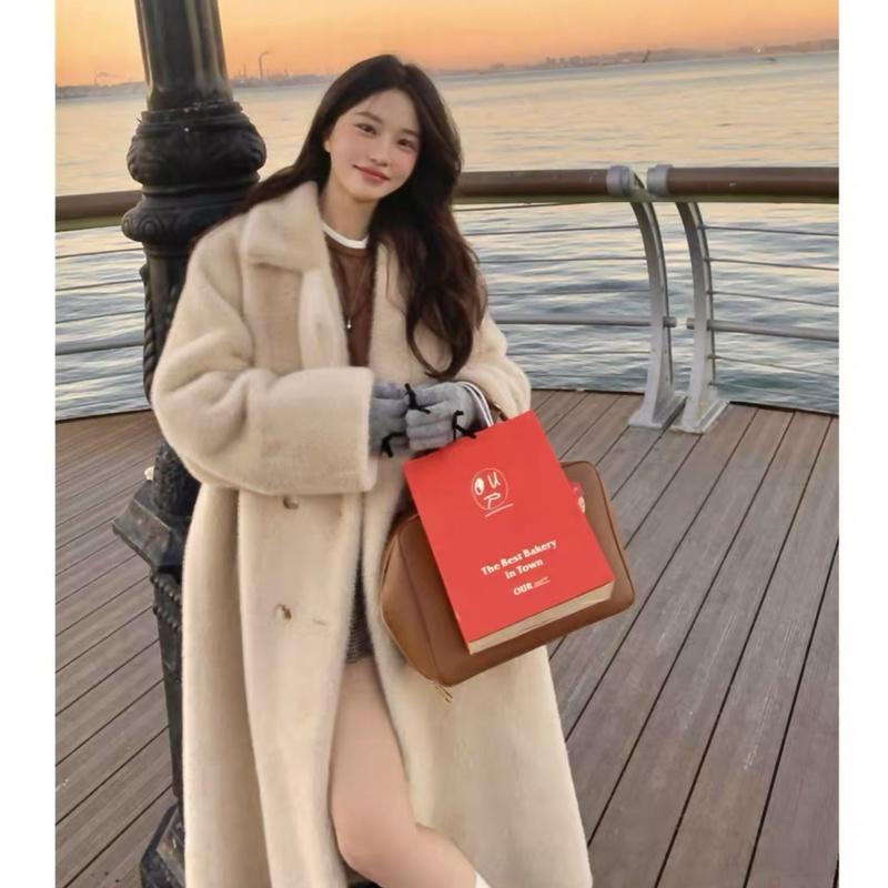 【贵妇战袍小个子】2024秋冬新款加厚长款西服领毛毛大衣外套棉服