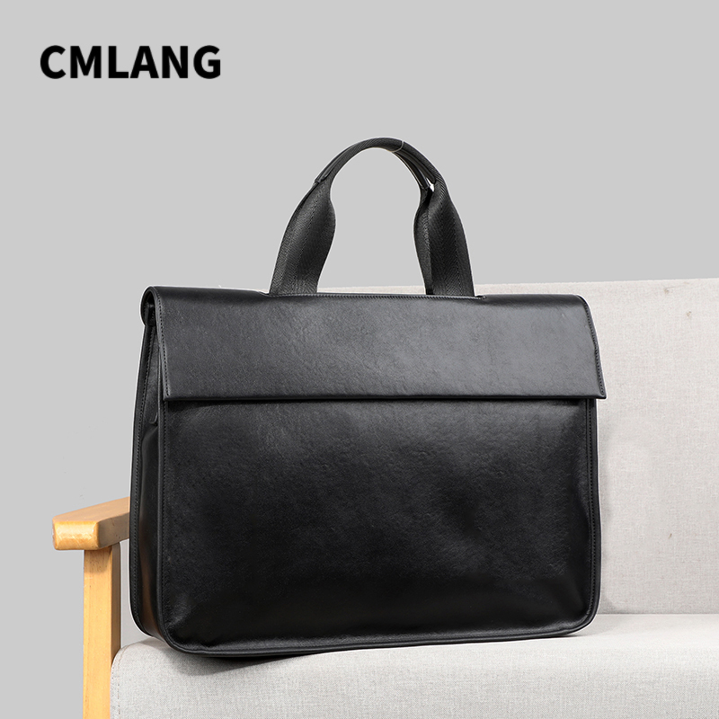 男士商务手提包简约皮质公文包单肩斜挎横款电脑通勤包轻奢真皮