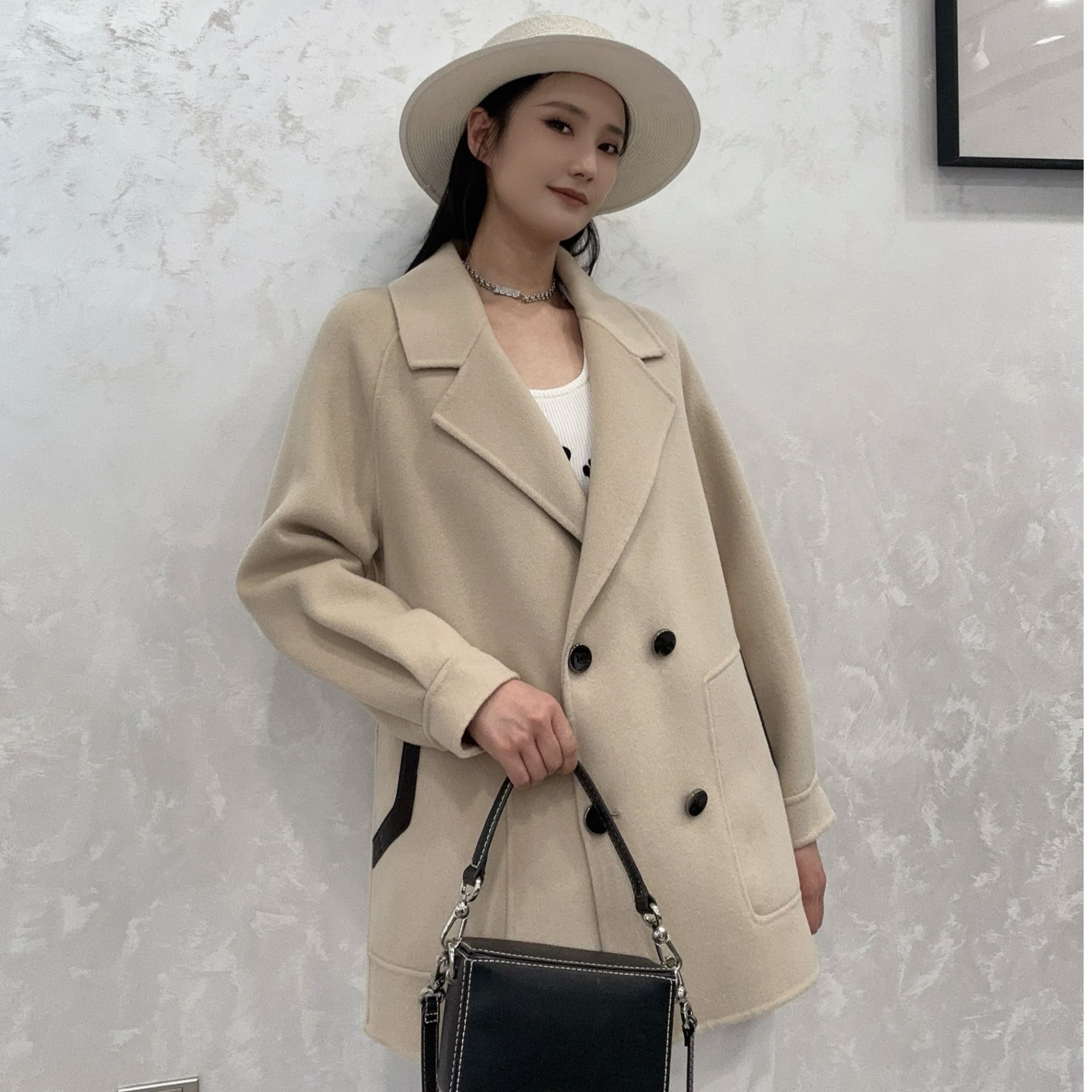 双面呢大衣气质小个子短款百搭羊绒中长款韩版双面呢大衣气质短款