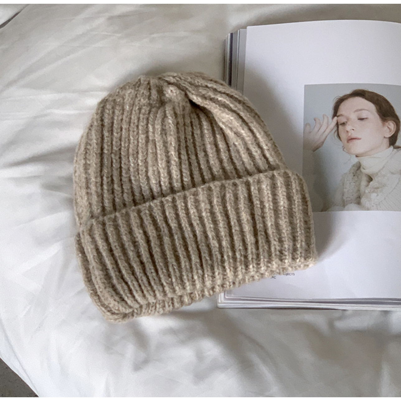 极简风 经典款纯色毛线帽大头围保暖防风秋冬帽子情侣针织包头帽