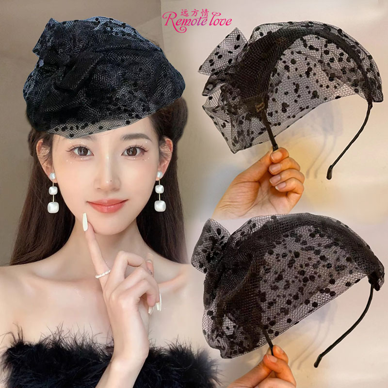 remote love/远方情 合金布艺发饰 复古波点网纱半帽发箍女T1848