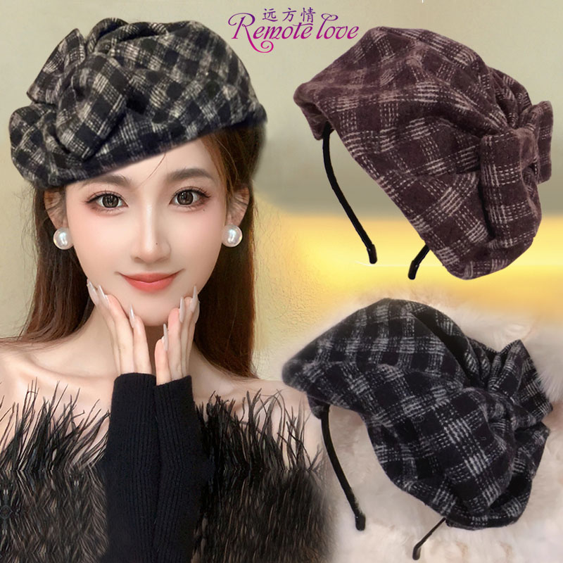 remote love/远方情法式格纹半帽发箍英伦风头箍遮白发发饰T2304