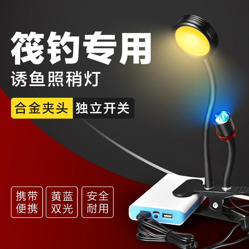 双头筏钓灯专用LED灯钓鱼灯夜钓灯蓝光灯黄光诱鱼灯聚鱼灯竿稍灯