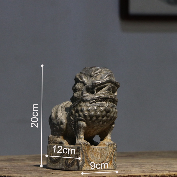 狮子复古中式摆设陕西关中狮中堂狮天然青石仿古做旧原石雕刻