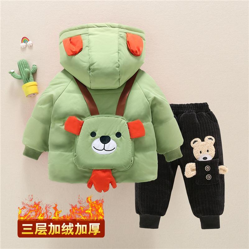 宝宝婴儿加绒加厚棉服女童冬装棉袄男童保暖套装冬
