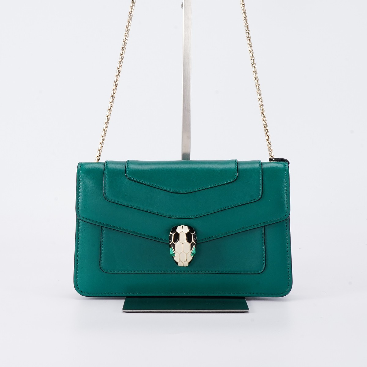 95新  【桔夕李漂亮】宝格丽蛇头链条包小号横版绿色/BG22012002