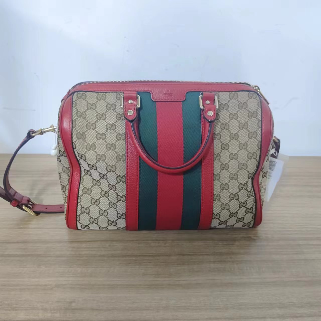 95新  【桔夕天歌】B17 GUCCI 波士顿中号肩带款红绿拼色