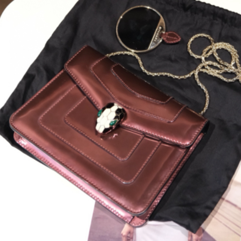 95新 BVLGARI/宝格丽 蛇头漆皮链条包，尺寸20 4 14
