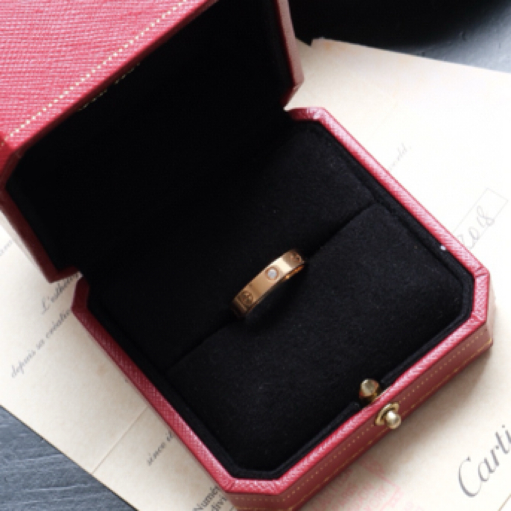 95新 Cartier/卡地亚 玫瑰金单钻窄版戒指尺码53，附件保卡盒子