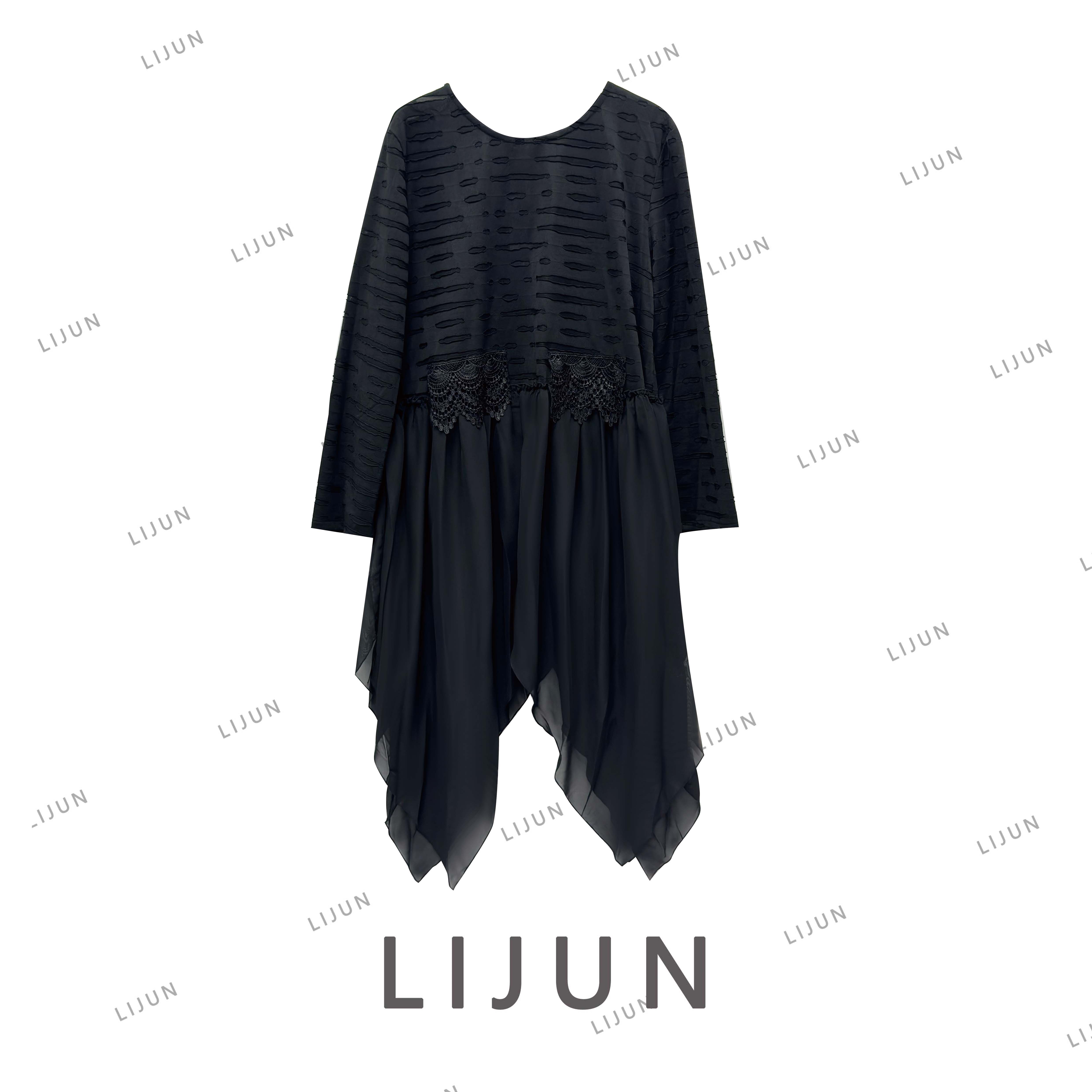 篱君原创设计  春季新款百搭黑色下摆飘纱金鱼尾打底裙  634