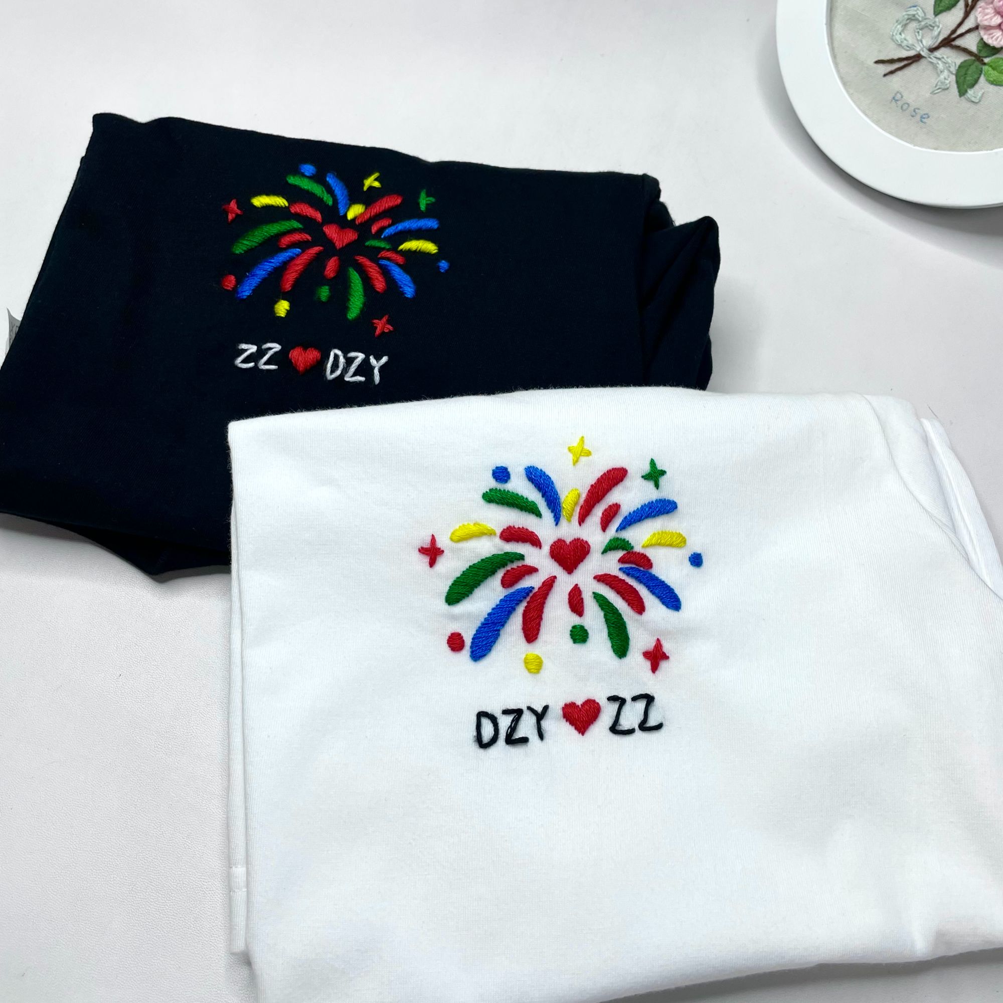 烟花刺绣手工diy材料包工具包情侣装短袖自绣同款烟火送男友礼物