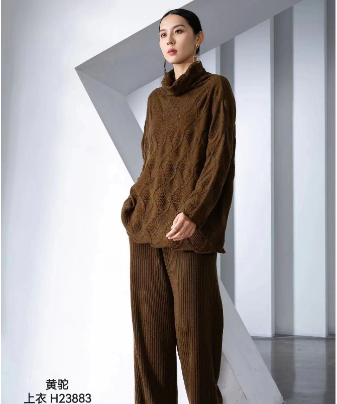 【梓涵】新品羊毛衫提花高领百搭套头圆领女针织23883