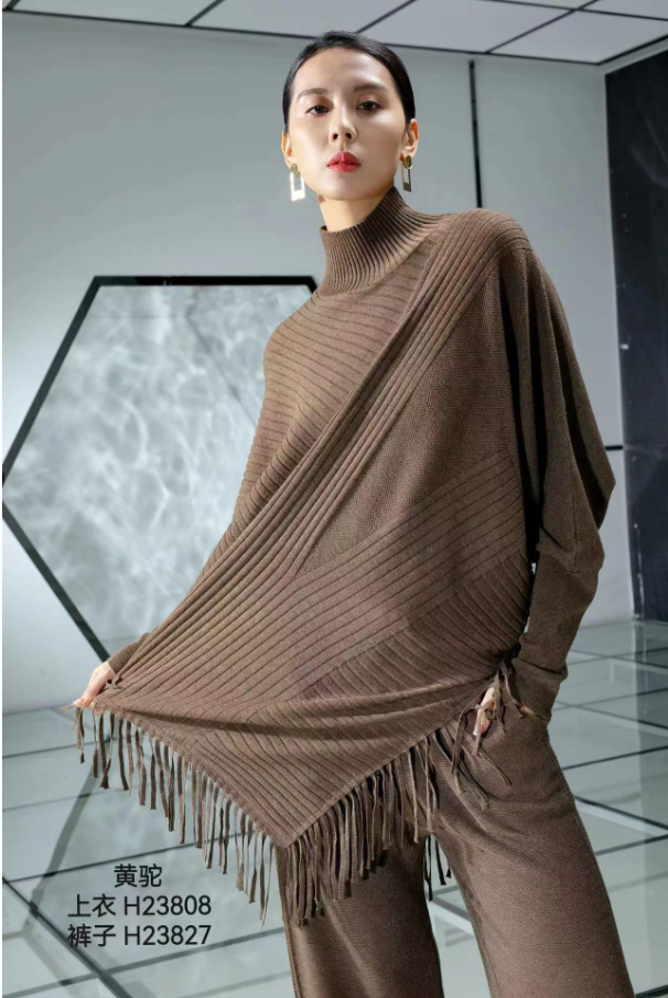 【梓涵】纯色重工艺流苏百搭简约韩版宽松休闲打底保暖针织衫23808