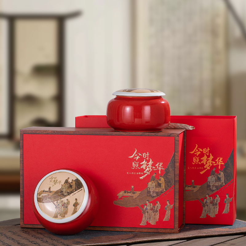 25年梦华大红袍浓香型福建高山岩茶花果香耐泡红色陶瓷罐礼盒装