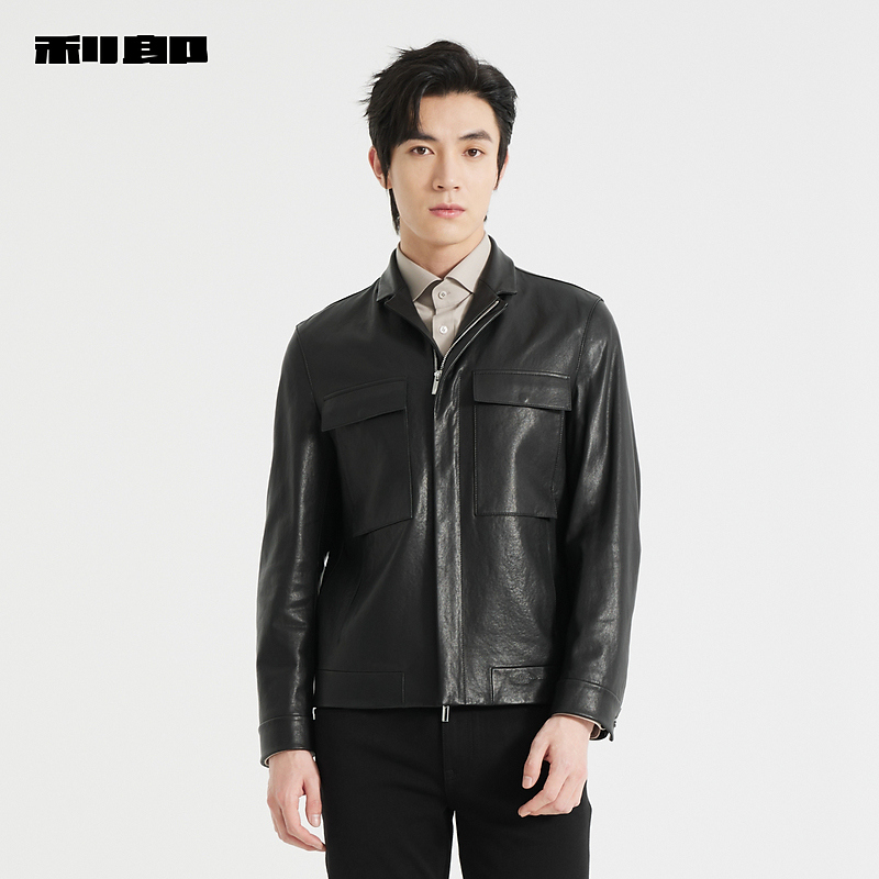 【商场同款】利郎官方 皮衣男翻领2024秋季新款外套24QZP6021Y