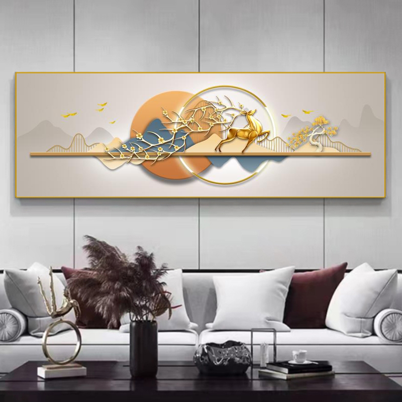 福禄双全客厅装饰画沙发背景挂画现代简约挂画轻奢晶瓷晶瓷镶钻画