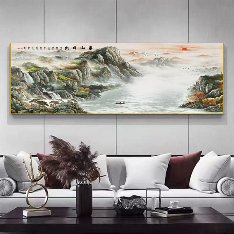 泰山日出客厅挂画客厅背有靠山办公室挂画沙发装饰挂画立体手工