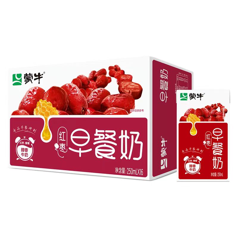 10月蒙牛早餐奶红枣味250ml*16盒整箱学生营养健康早餐牛奶