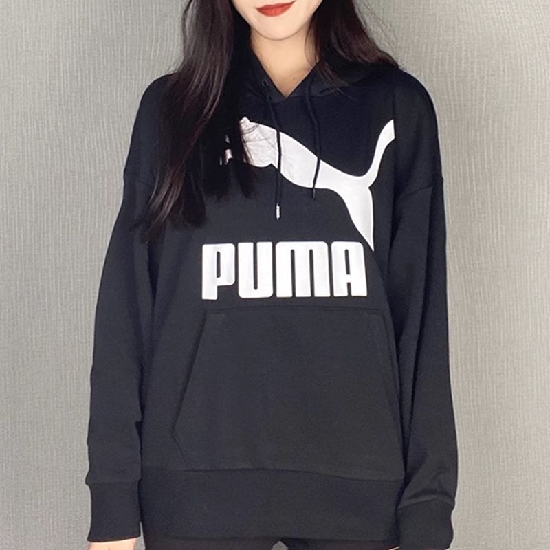 Puma彪马 经典款女款黑色米白 大logo 休闲运动卫衣外套 599197