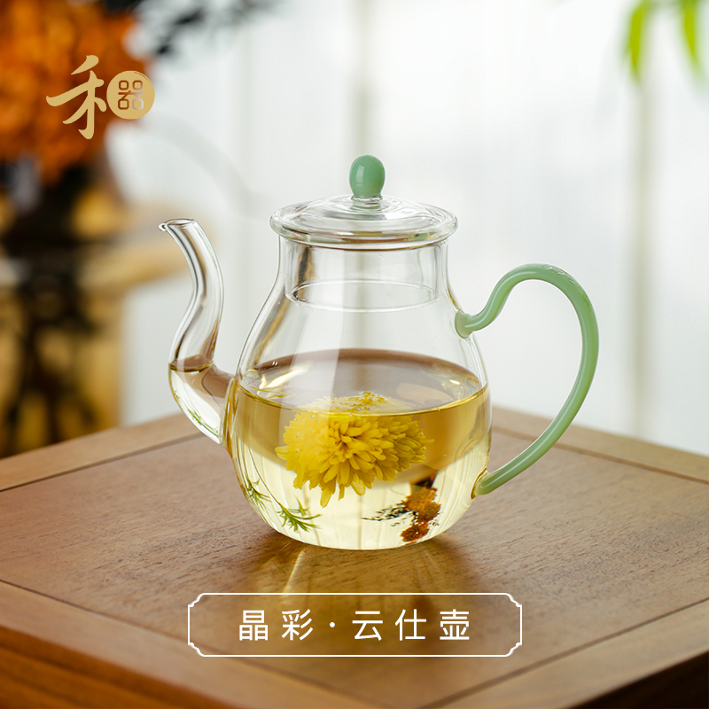 禾器晶彩云仕壶 玻璃泡茶壶仿古执壶 中式茶具分茶器385ml