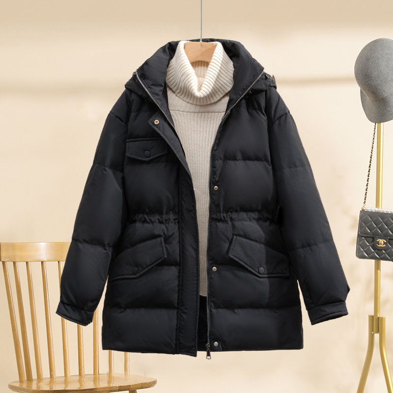 白鸭绒派克服羽绒服女中长款小个子宽松收腰2025冬季新款加厚外套