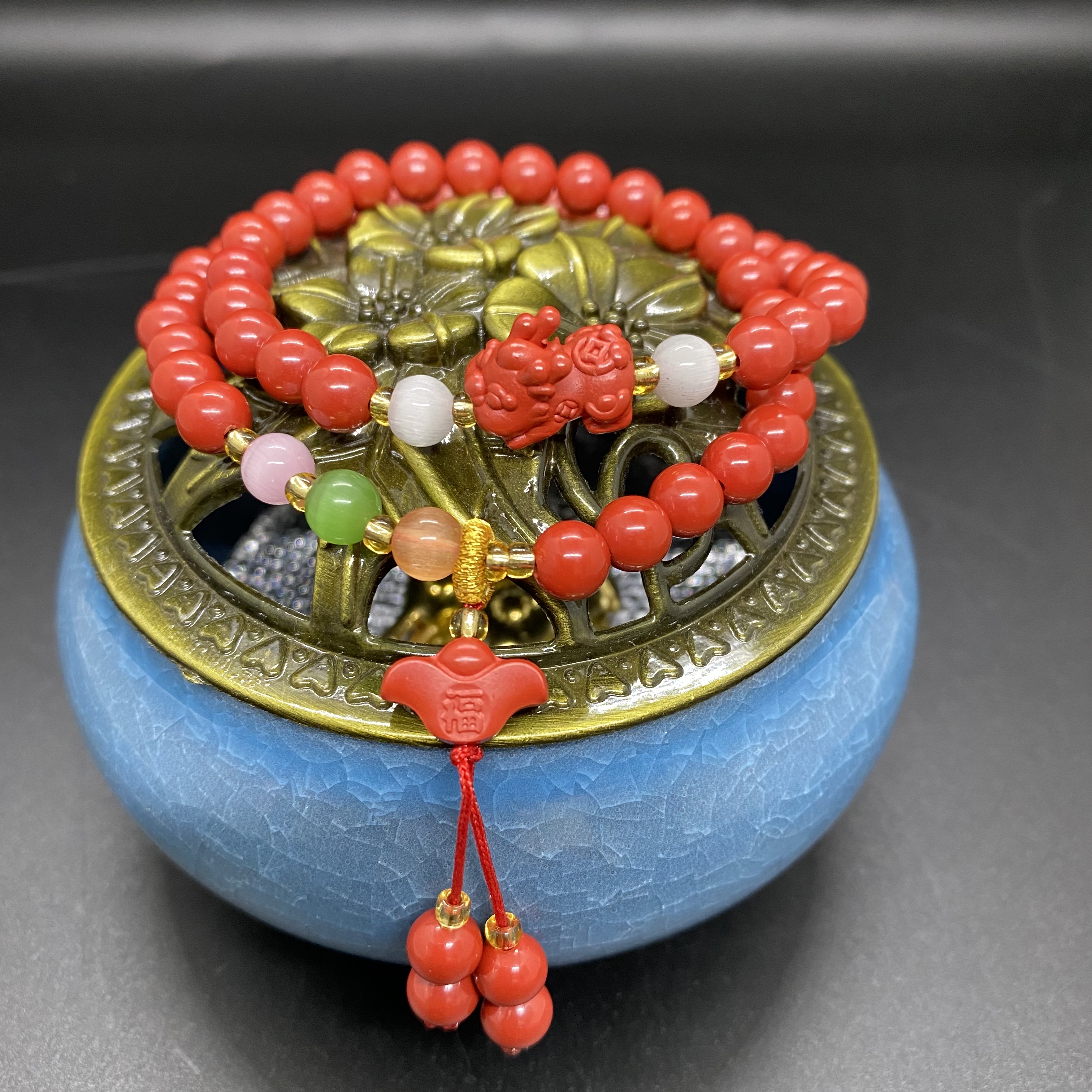 含辰砂工艺品朱砂新中式两圈手串（红砂）《新人满减》