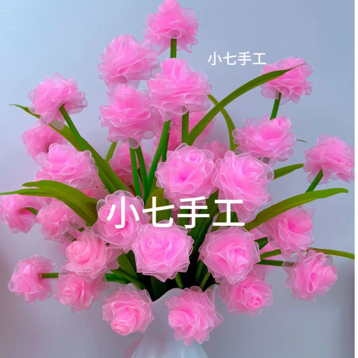 有文精选 4cm彩色雪纱幸福水晶玫瑰花手捧花桌摆件 手工DIY材料包