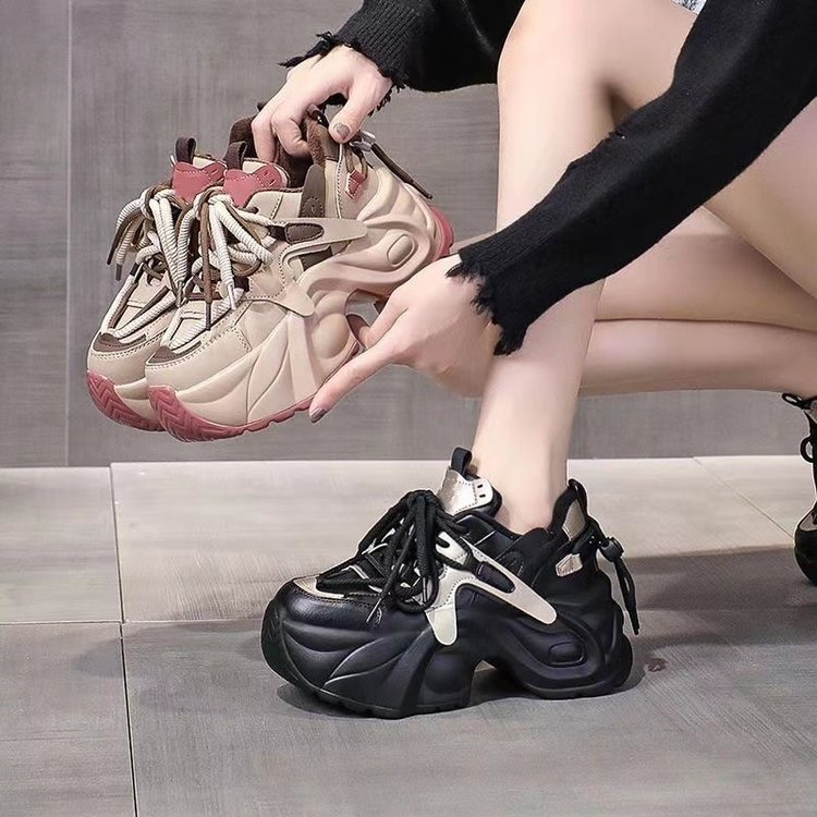 2025年新款秋冬季内增高老爹鞋女网面休闲鞋子厚底小个子欧货女鞋