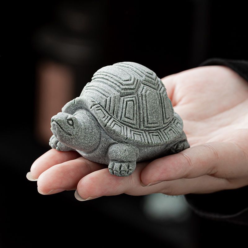青砂石招财寿龟盖置茶宠摆件茶玩创意家居客厅鱼缸造景沉水装饰品