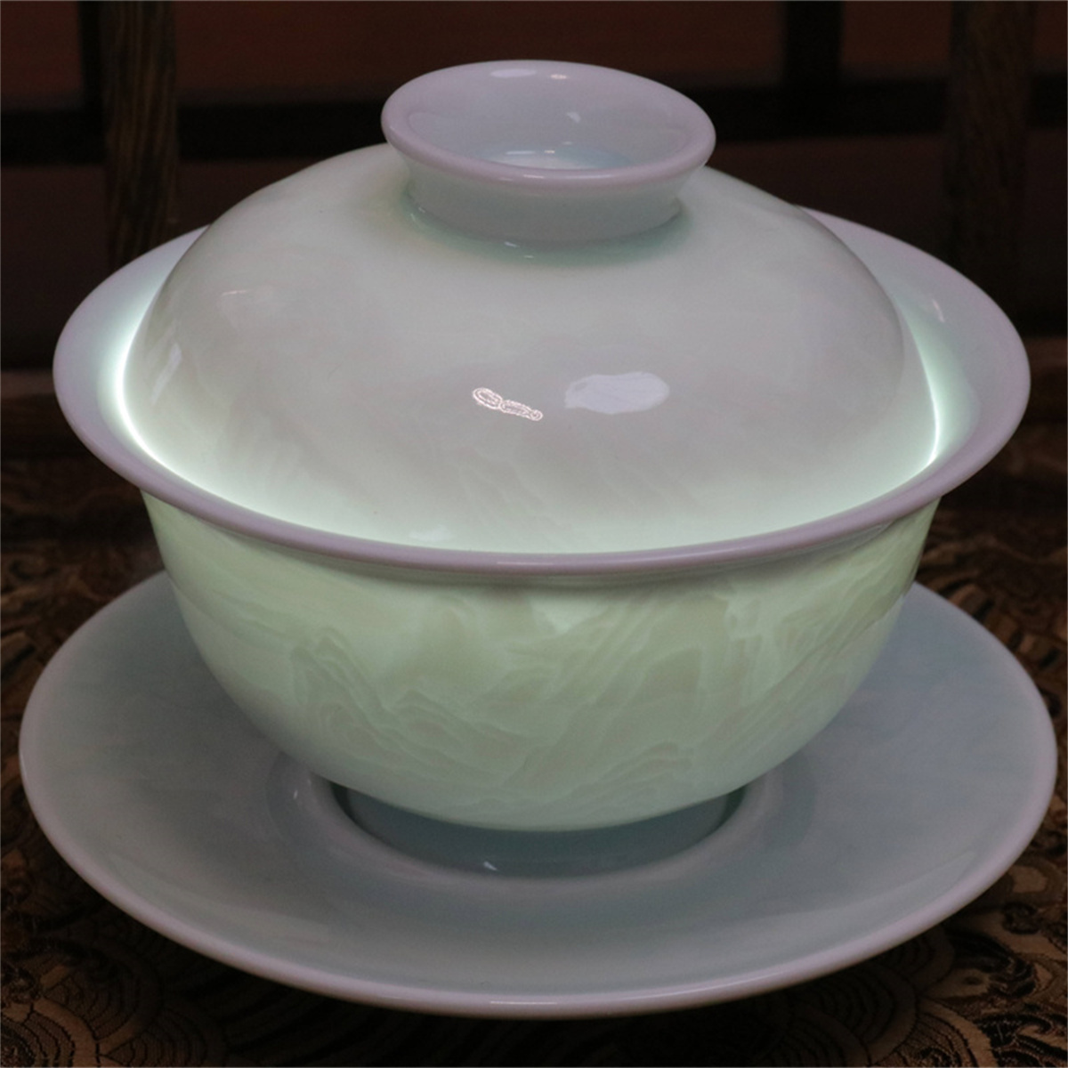 宋韵影青山水盖碗/个 满容170cc-盖下容130cc茶盖碗