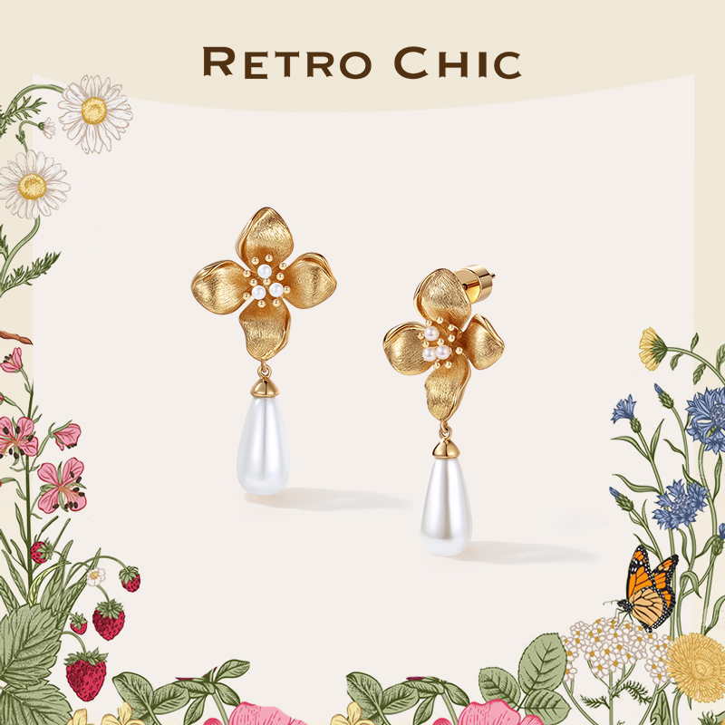 铜合金耳饰 RC RETRO CHIC 意大利复古时尚首饰 四瓣花耳环