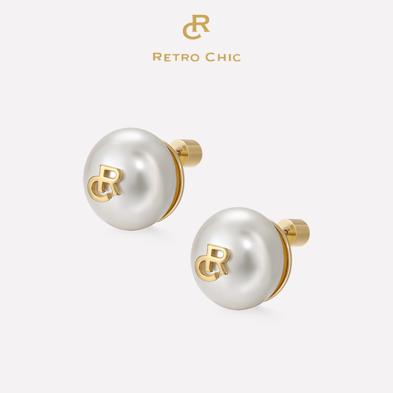 铜合金耳饰 RC RETRO CHIC 意大利复古时尚首饰 RC字母珠耳钉
