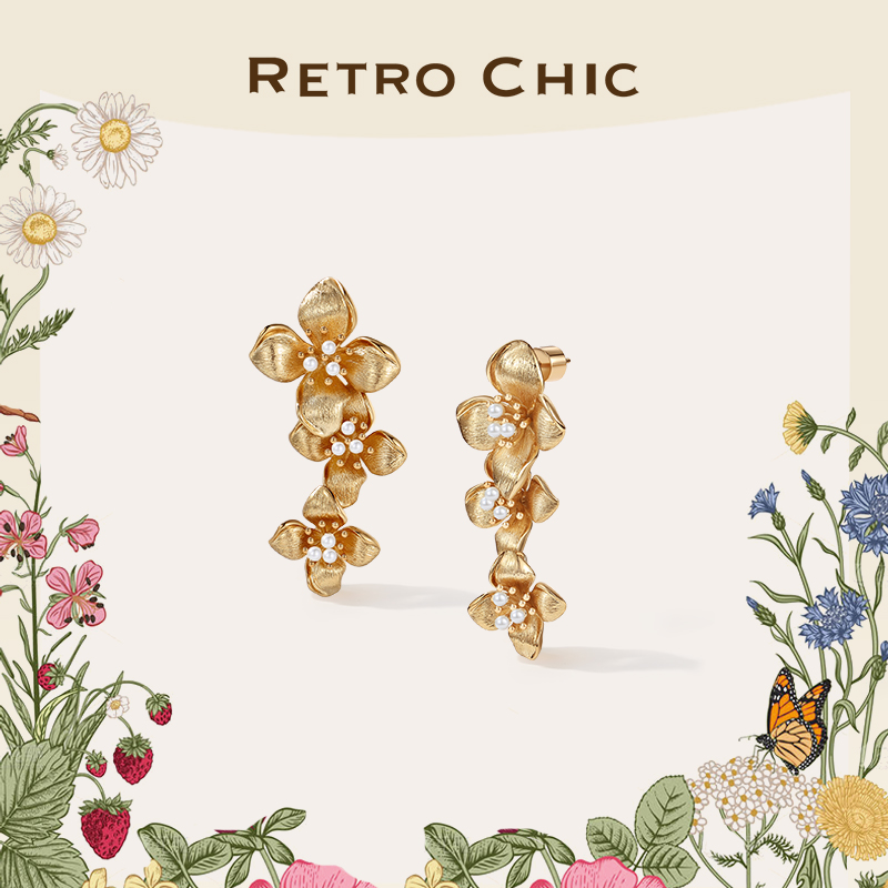 铜合金耳饰 RCRETROCHIC 意大利复古首饰 四瓣花绽放耳环