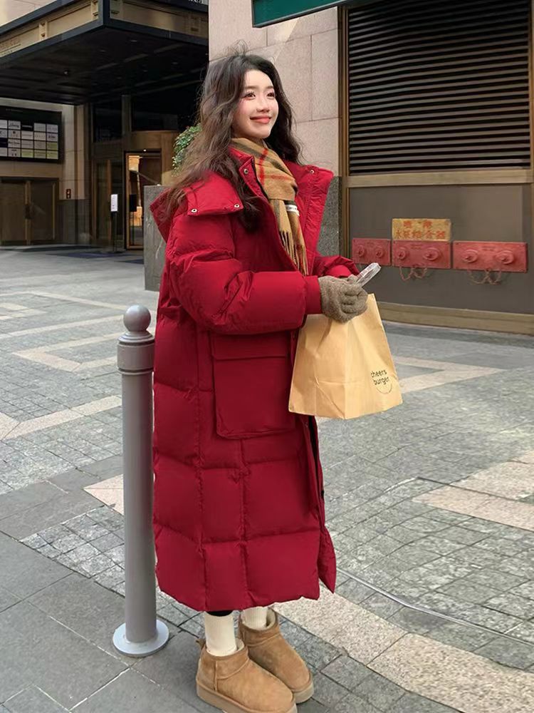 棉服高级感超好看羽绒服女冬季2023新款长款拼接撞色韩版宽松加厚