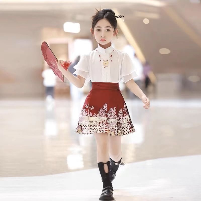 汉服2025新款春秋新款女童马面短款套装中国风夏季薄款明制唐装