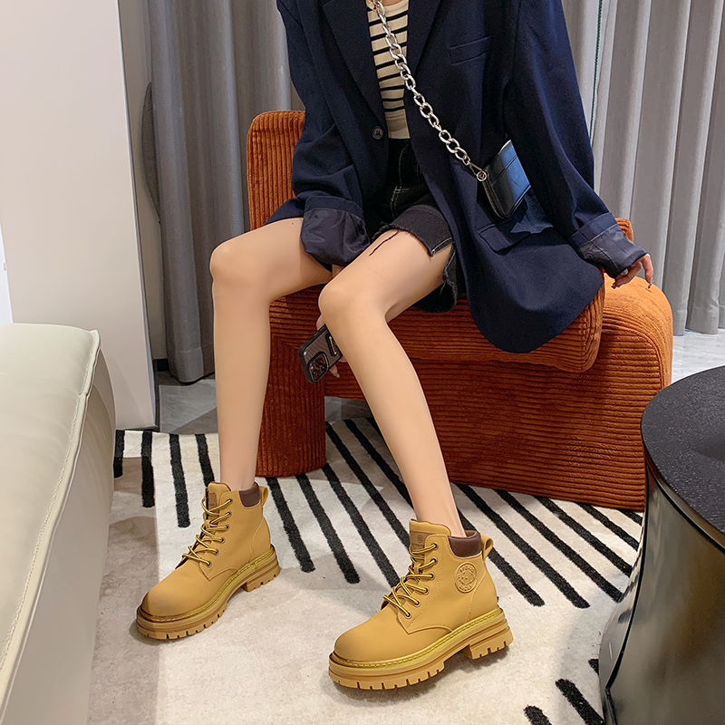 【吴图图】24new丨马丁靴女新款复古大黄色靴女靴英伦风高帮短靴子