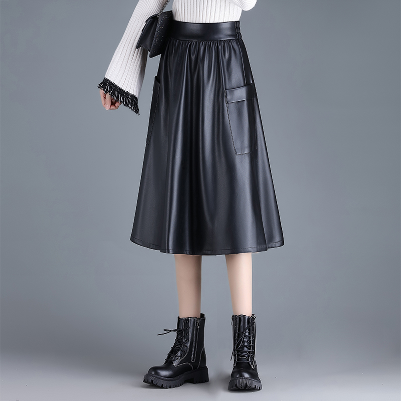 百褶皮裙半身裙女秋冬新款2025中长款高腰小个子伞裙a字大摆裙