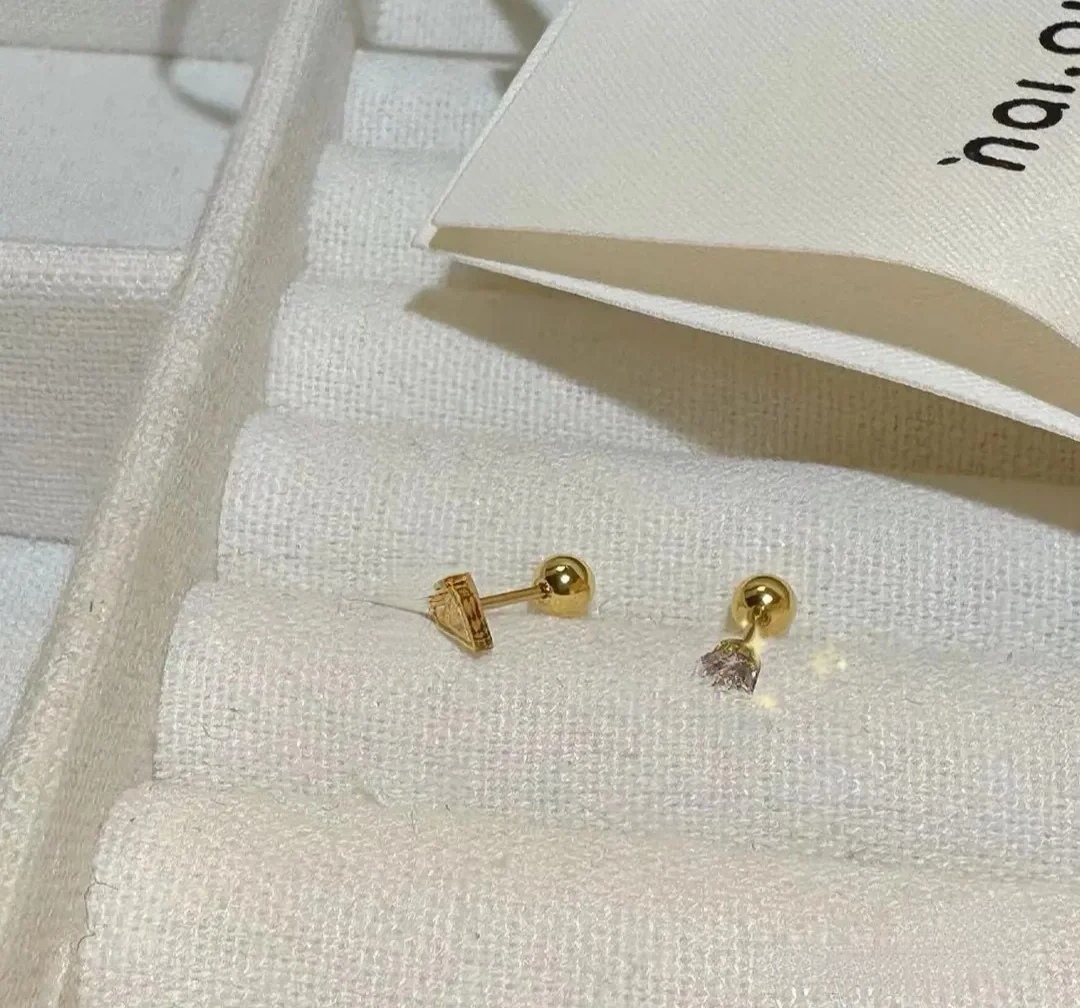 钛钢耳饰 2155法式复古精致耳钉螺丝扣耳骨钉