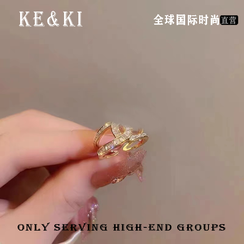 铜合金合成锆石戒指 2067轻奢满钻异型交叉戒指