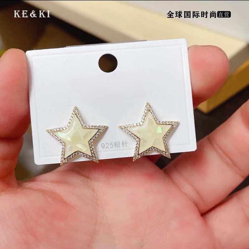 铜合金耳饰 2162微镶锆石滴釉星星耳饰