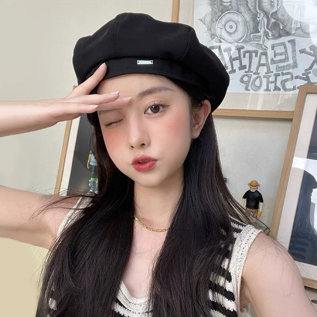 日系铁片贝雷帽画家帽子女春夏英伦潮百搭网红韩系显脸小贝雷纯色