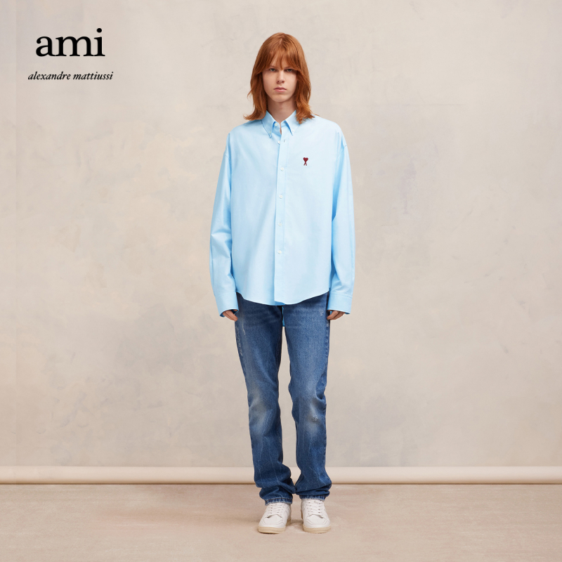 AMIPARIS男女同款红色爱心刺绣棉质休闲衬衫BFUSH130.CO0031
