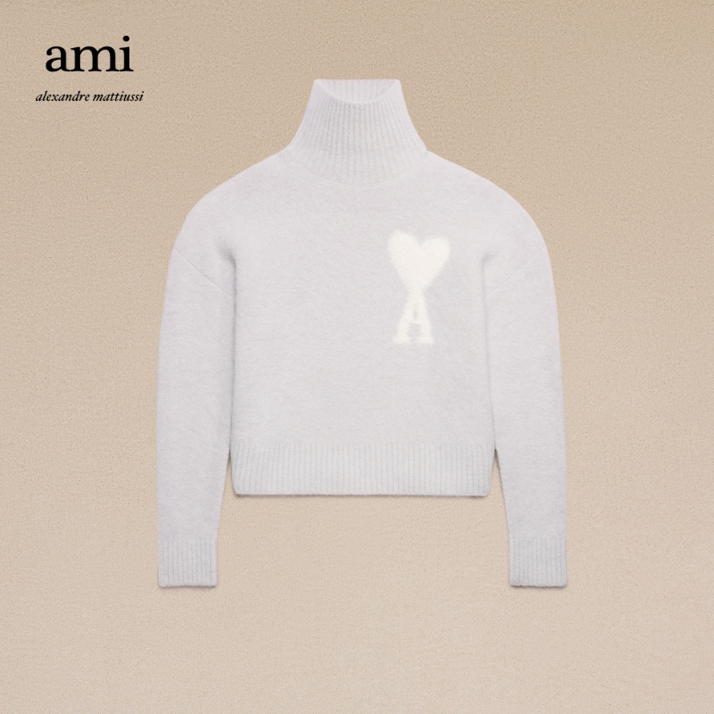 AMI男女同款23秋冬新款羊驼毛软糯感爱心云朵毛衣 UKS425.KN0032