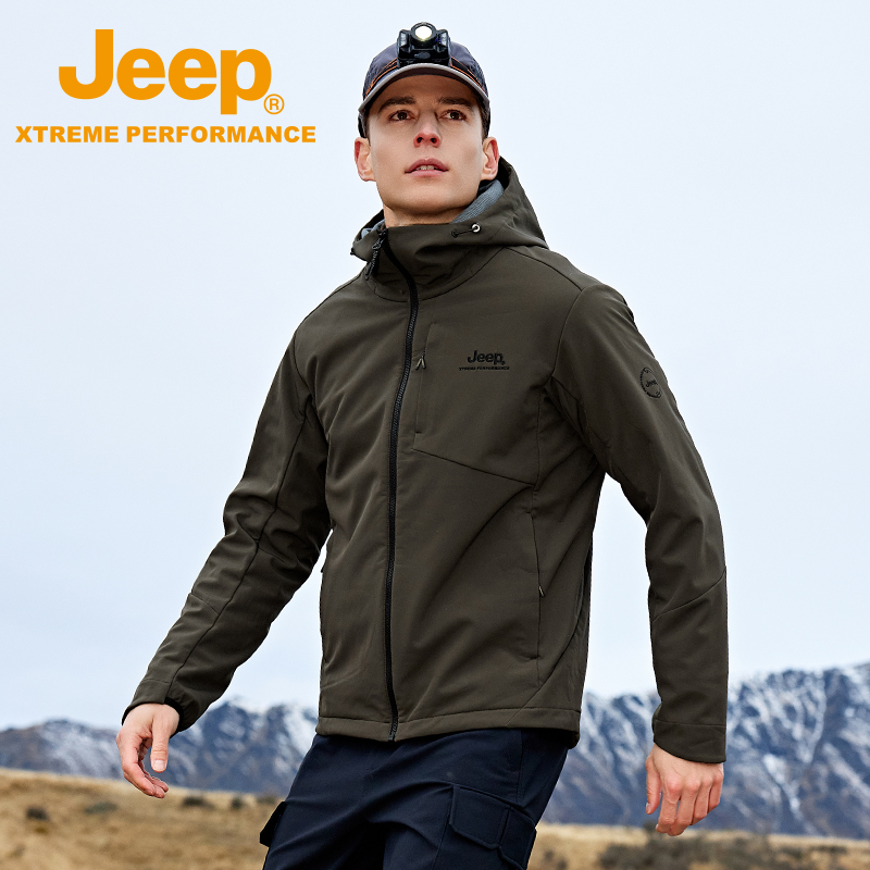 JEEP/吉普户外运动男士复合软壳外套防水防风连帽秋冬夹克冲锋衣